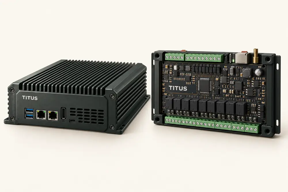 Illustrative TITUS site equipment and access-control board with connected terminals