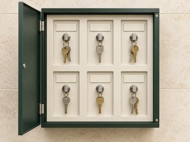 Illustrative six-position cabinet. Mechanical room key is assigned to slot 03.